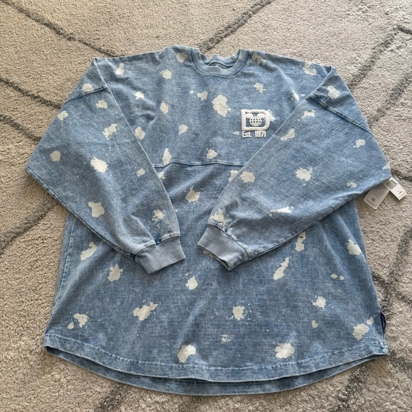 Disney World Parks Disneyland Spirit Jersey blue Denim Bleach splatter XL NEW - Picture 1 of 10